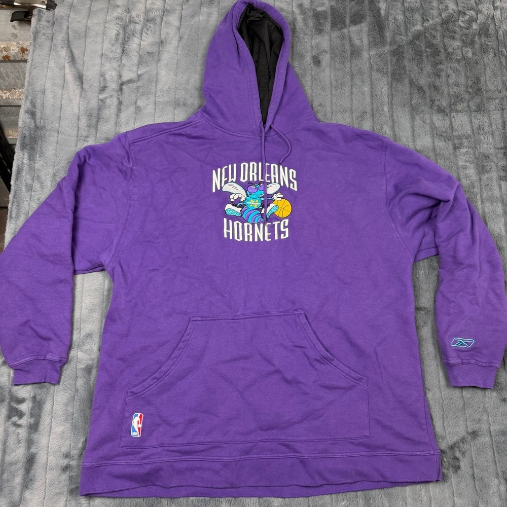 Reebok‎ New Orleans Hornets Hoodie Mens 2XL Purple Embroidered Pullover NBA 8975